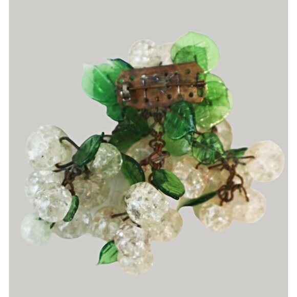 Vintage 1930’s Miriam Haskell Green Glass Beads Leaf Tassel Brooch - Picture 4 of 6